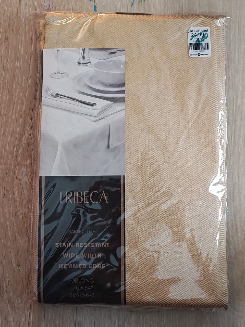 Cottagecore Tribeca Tablecloth Straw/Gold Oblong 70" x 84" Stain Resistant
